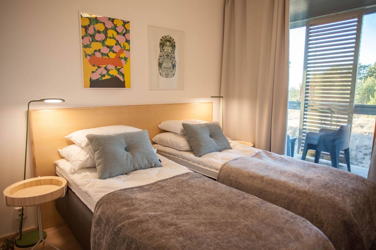 Apartment for two with a sauna | Langsir/tirai gelap terus, seterika/papan seterika, Wi-fi percuma 
