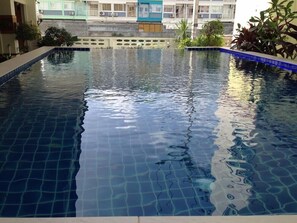 Outdoor pool, open 8 AM to 7:00 PM, sun loungers