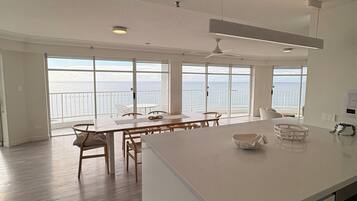 Luxury Apartment, Ocean View | Private kitchen | Full-sized fridge, microwave, oven, stovetop