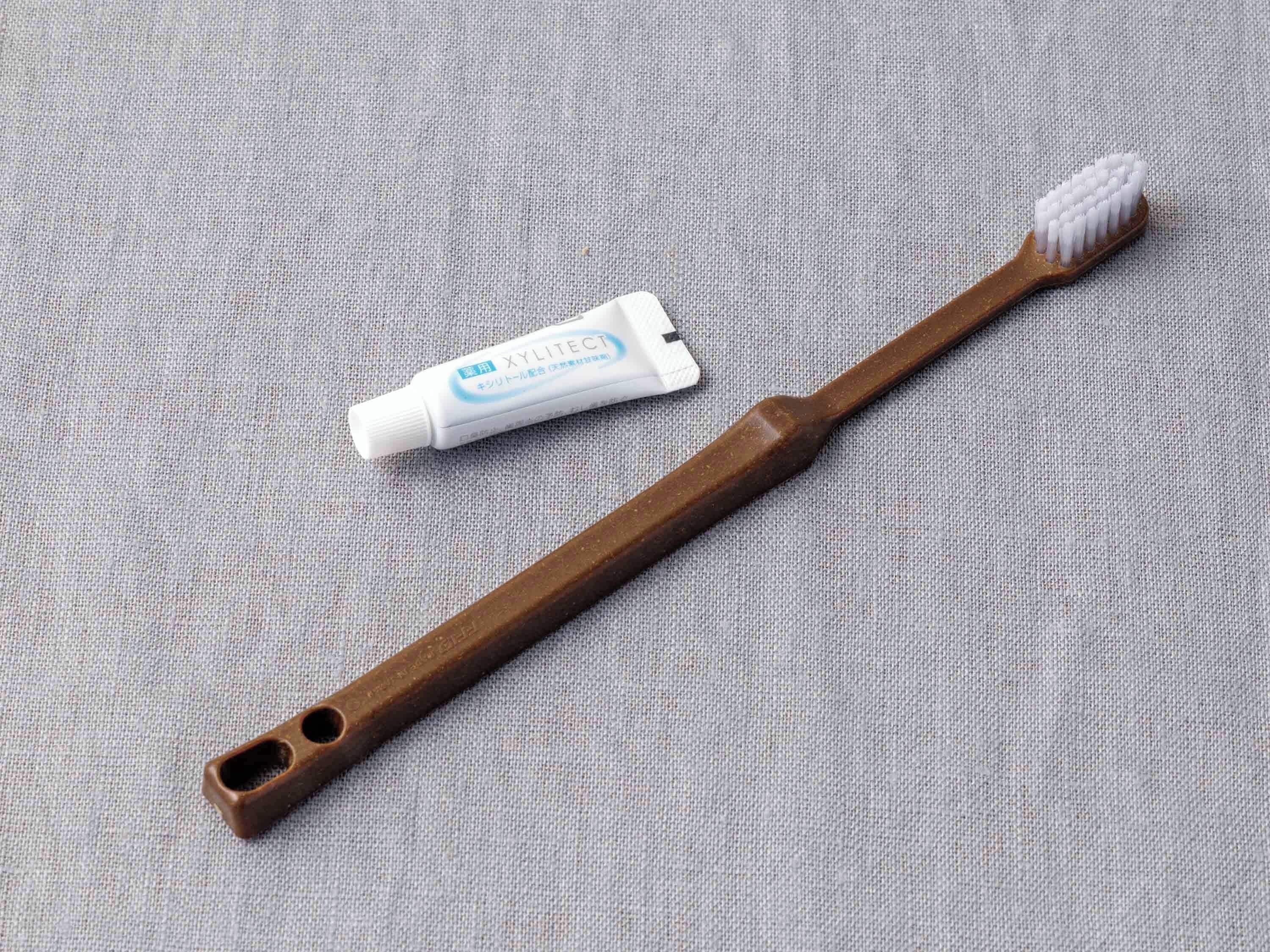 Un cepillo de dientes con un tubo de pasta dental.