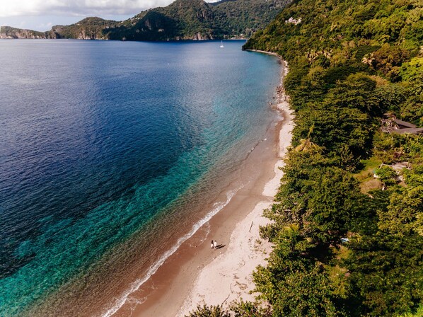 Escape to a serene coastal haven surrounded by lush greenery and turquoise waters.