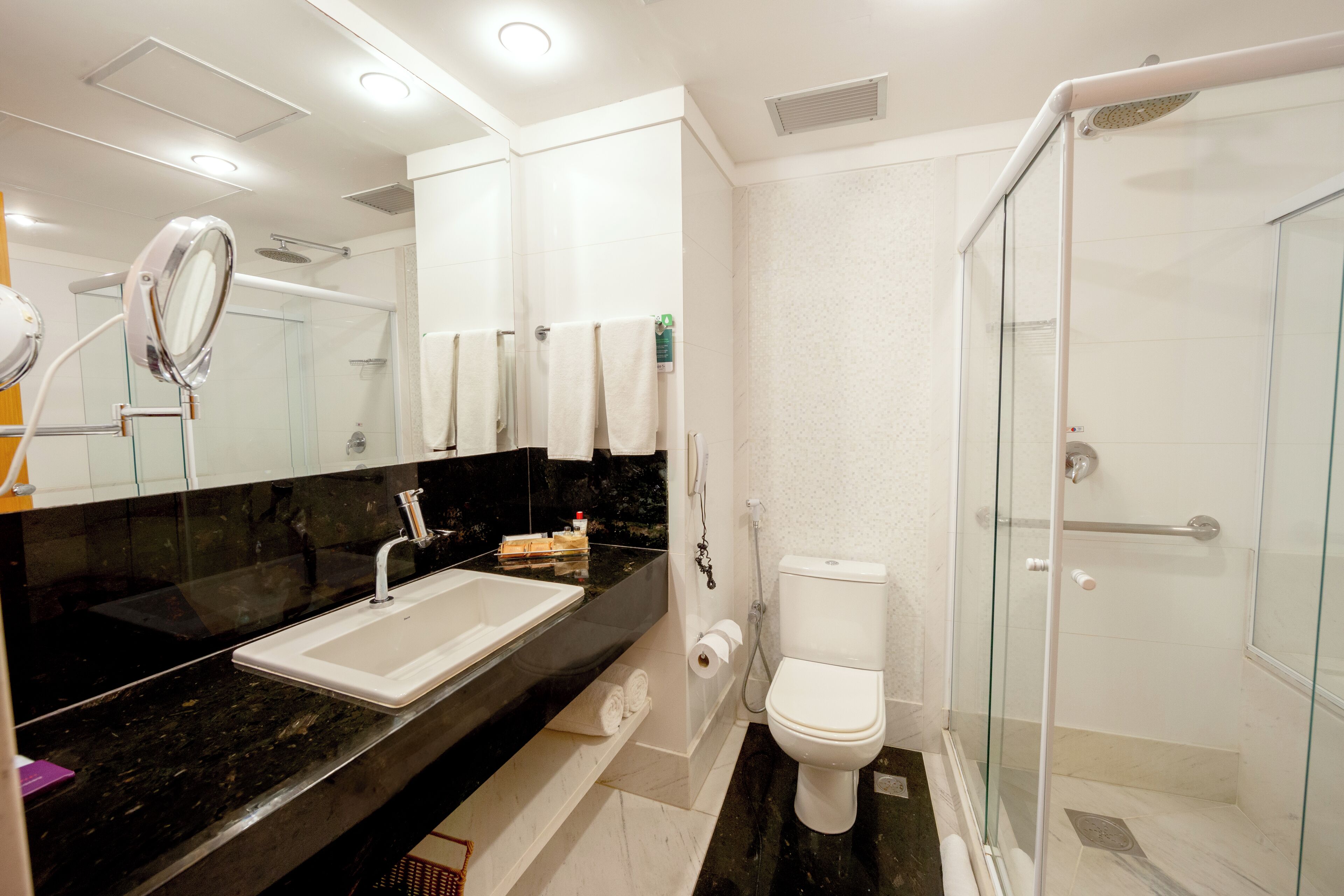 business suite | bathroom | shower, designer toiletries, hair dryer, towels