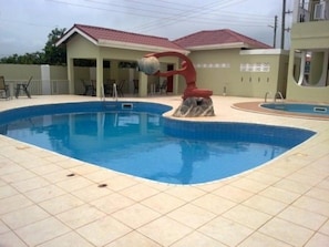 Outdoor pool, pool umbrellas