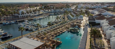 Outdoor pool, pool umbrellas, pool loungers