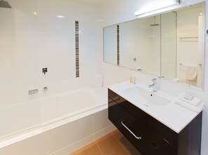 Executive Apartment, 2 Bedrooms, Kitchen, Courtyard Area | Bathroom | Free toiletries, hair dryer, towels, soap - Charlestown Executive Apartments (Charlestown)