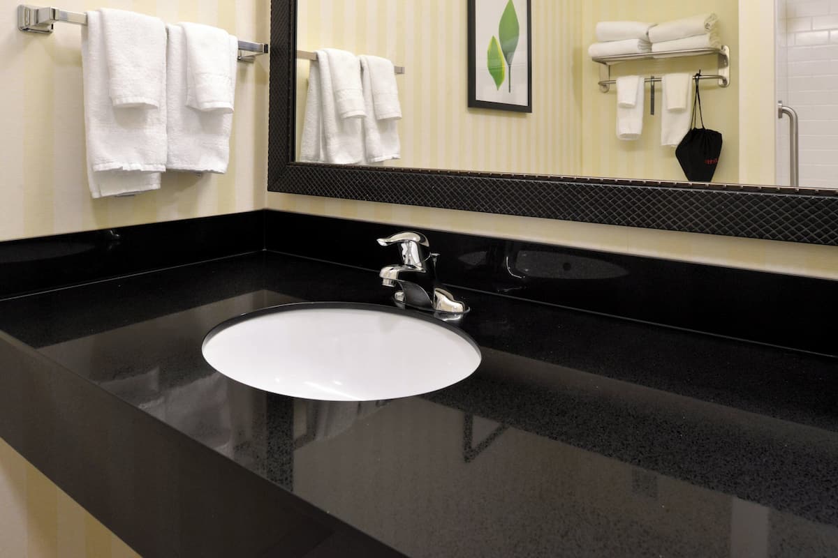 free toiletries, hair dryer, towels