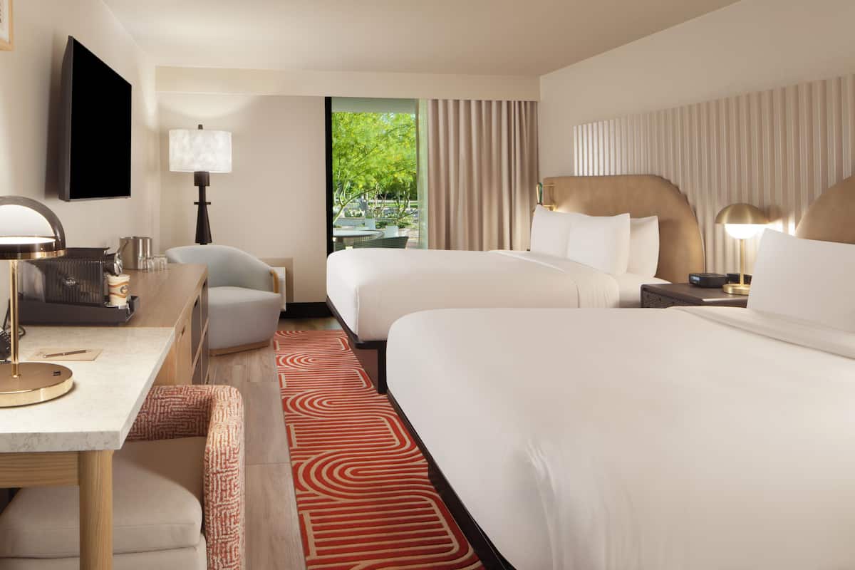 Room, 2 Queen Beds, Patio | Hypo-allergenic bedding, individually furnished, laptop workspace
