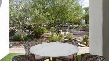 Room, 2 Queen Beds, Patio | Hypo-allergenic bedding available, laptop workspace, iron/ironing board