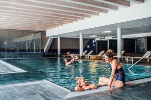 Indoor pool, outdoor pool, sun loungers