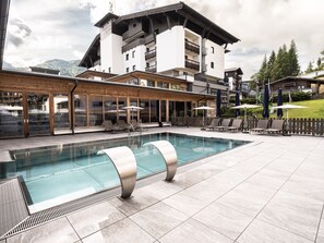 Indoor pool, outdoor pool, pool loungers