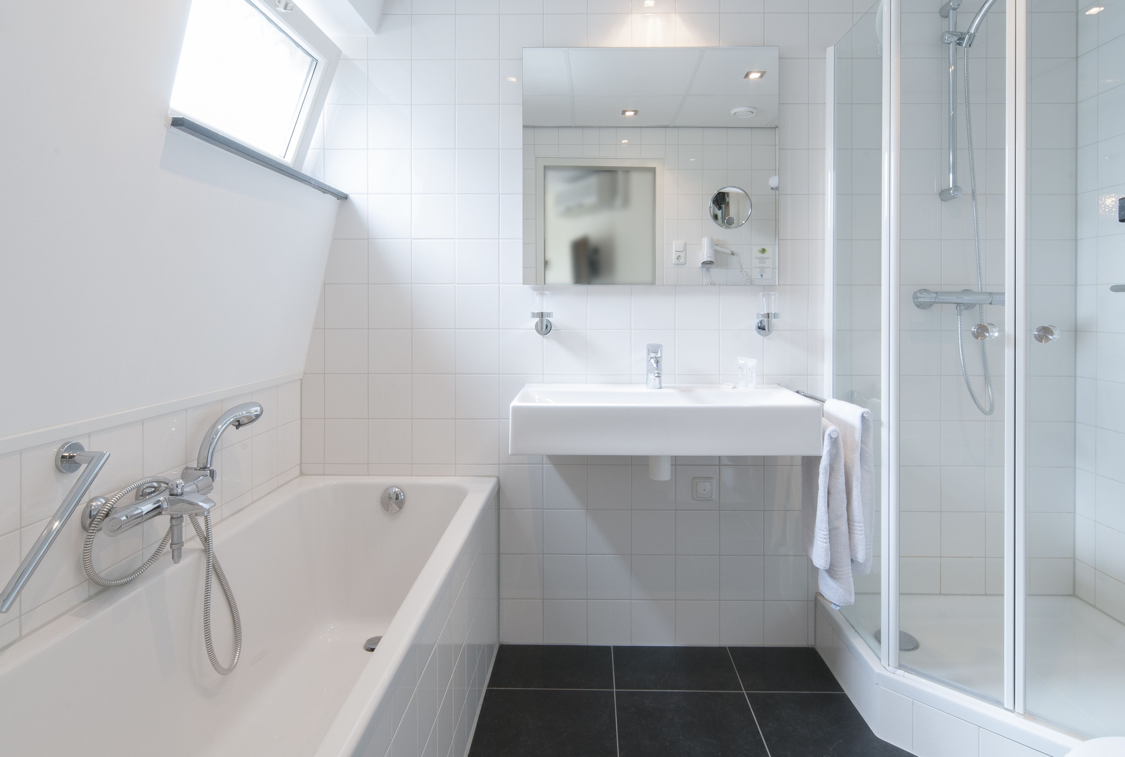 free toiletries, hair dryer, towels