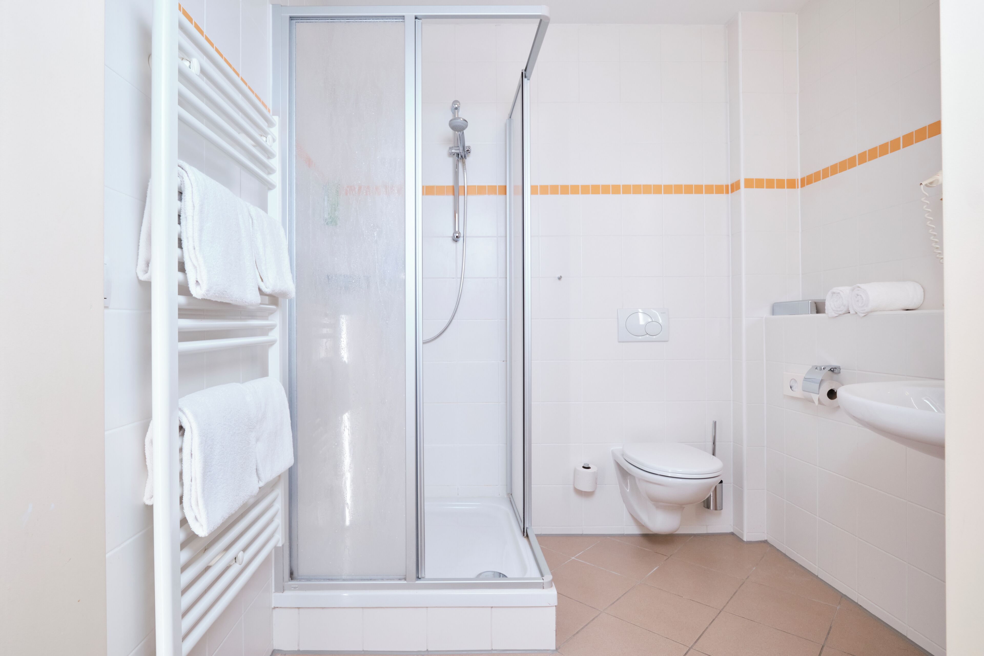 shower, free toiletries, hair dryer, towels