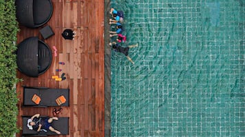 Outdoor pool, pool loungers