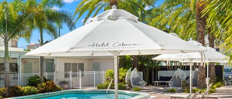 2 outdoor pools, a heated pool, open 8:00 AM to 8:00 PM, pool umbrellas