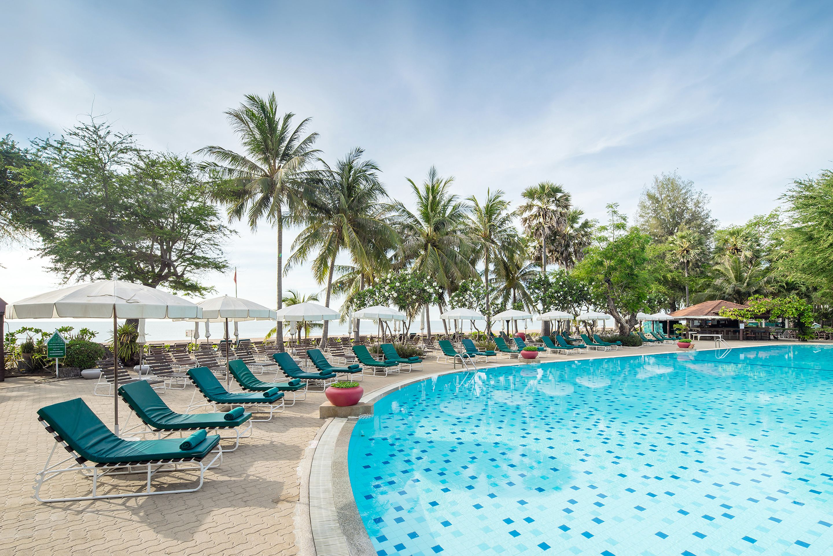 Outdoor pool, open 7:00 AM to 8:00 PM, pool umbrellas, pool loungers