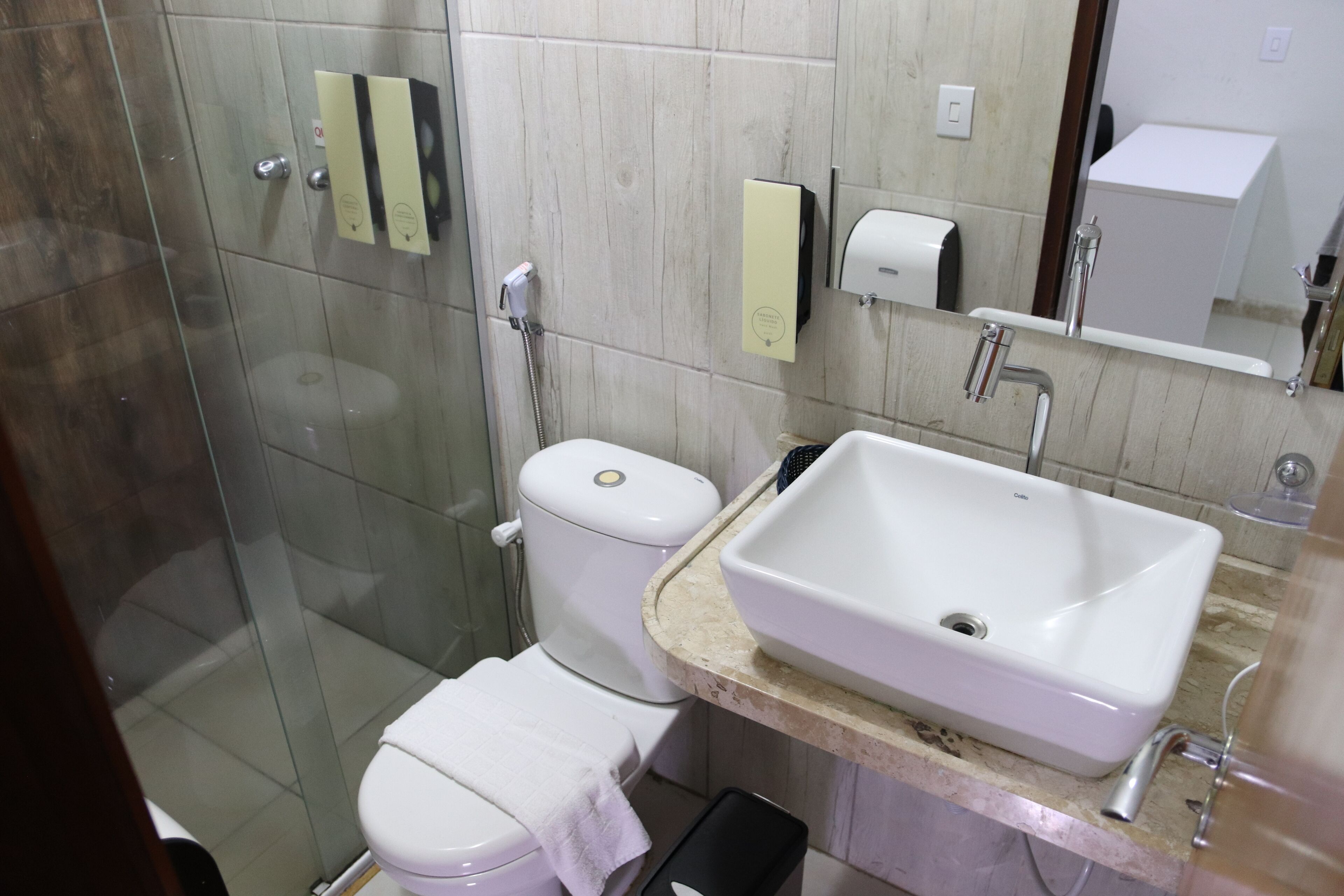 superior room | bathroom | shower, hair dryer, towels