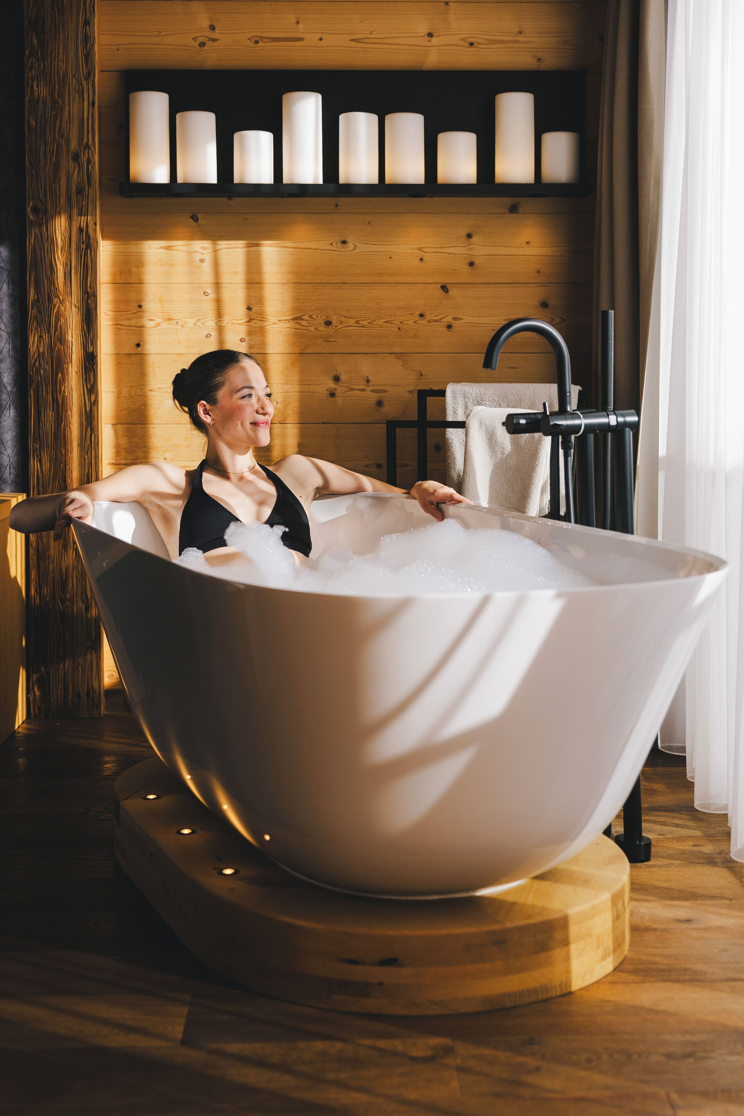 Designer toiletries, hair dryer, bathrobes, slippers