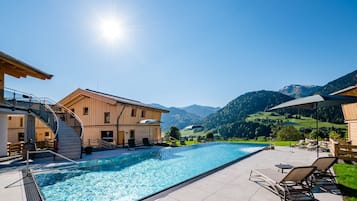 Outdoor pool, pool umbrellas