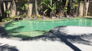 Outdoor pool, open 8:00 AM to 8:00 PM, sun loungers