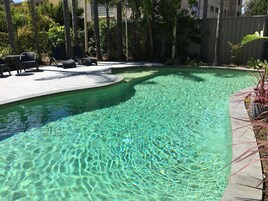 Outdoor pool, open 8:00 AM to 8:00 PM, sun loungers