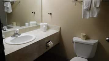 A bathroom with a sink, mirror, and toilet.