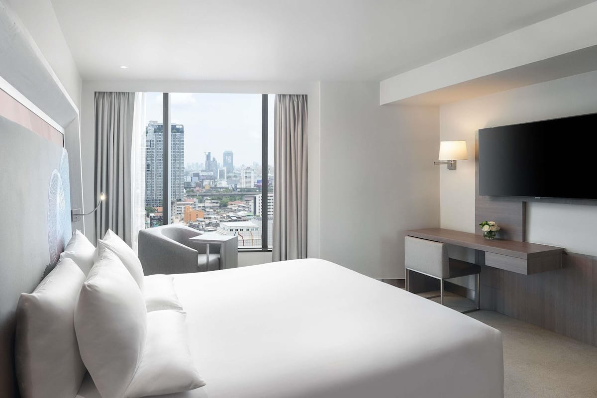 In-room safe, desk, laptop workspace, blackout curtains