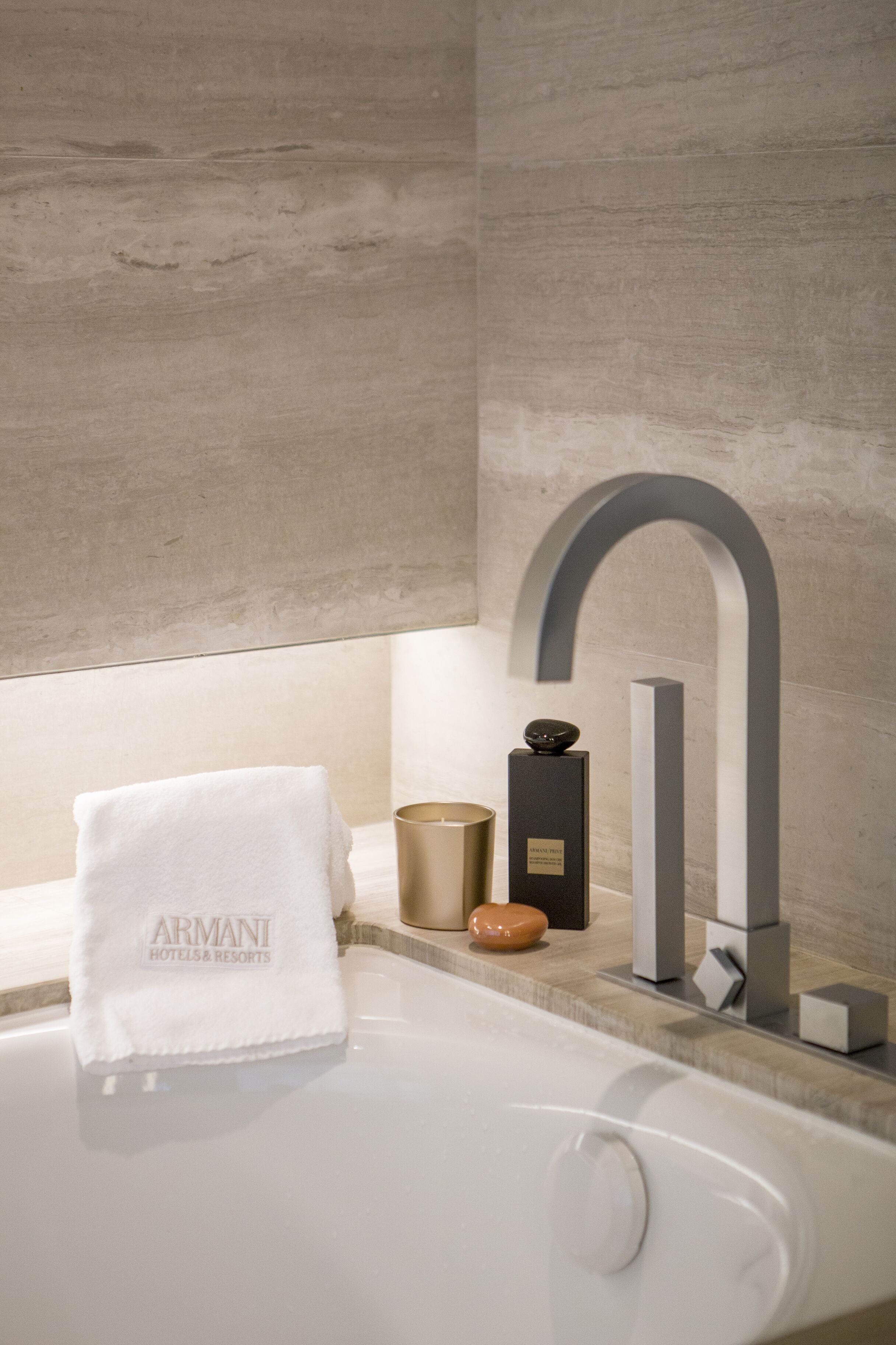 armani deluxe suite with balcony | bathroom | separate bathtub and shower, deep-soaking bathtub, rainfall showerhead