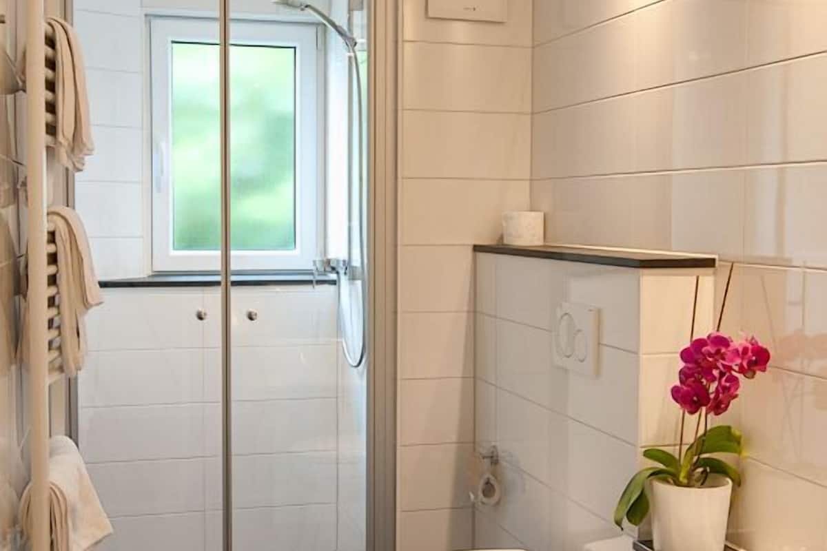 room | bathroom | shower, hair dryer, towels