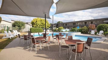Outdoor pool, pool loungers