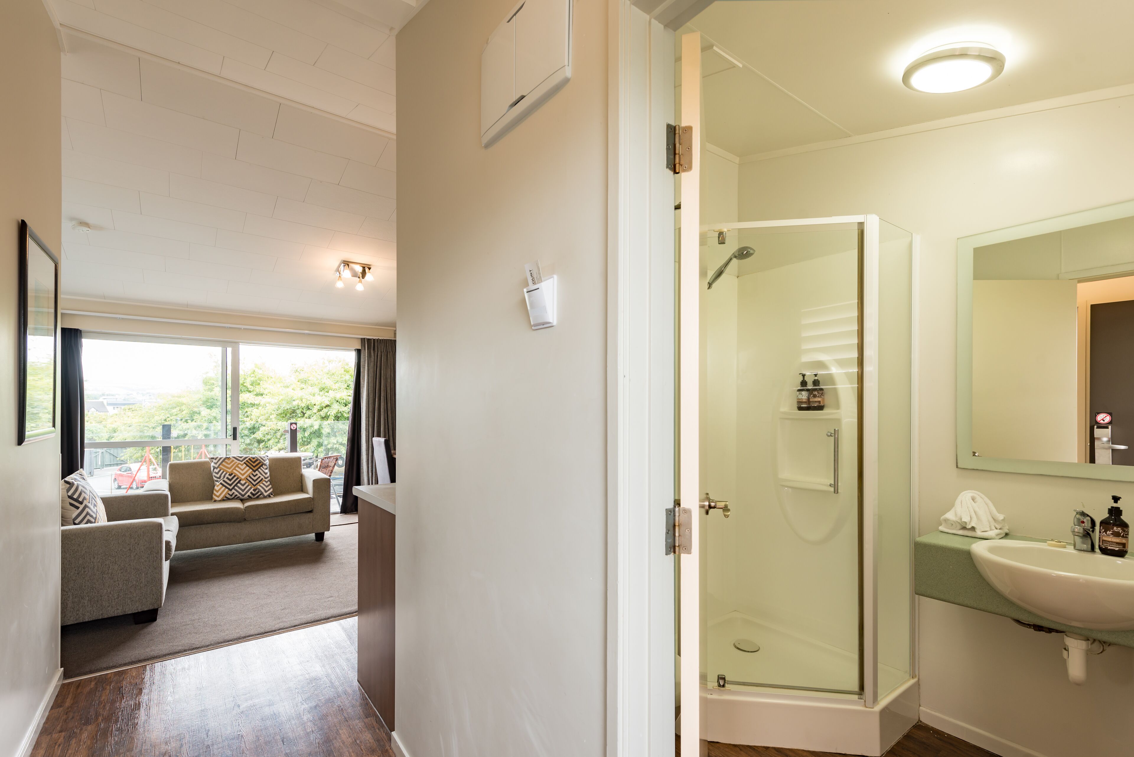 one bedroom family garden | living area | 55-inch smart tv with digital channels, tv, streaming services