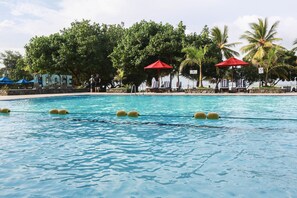 Outdoor pool, pool umbrellas