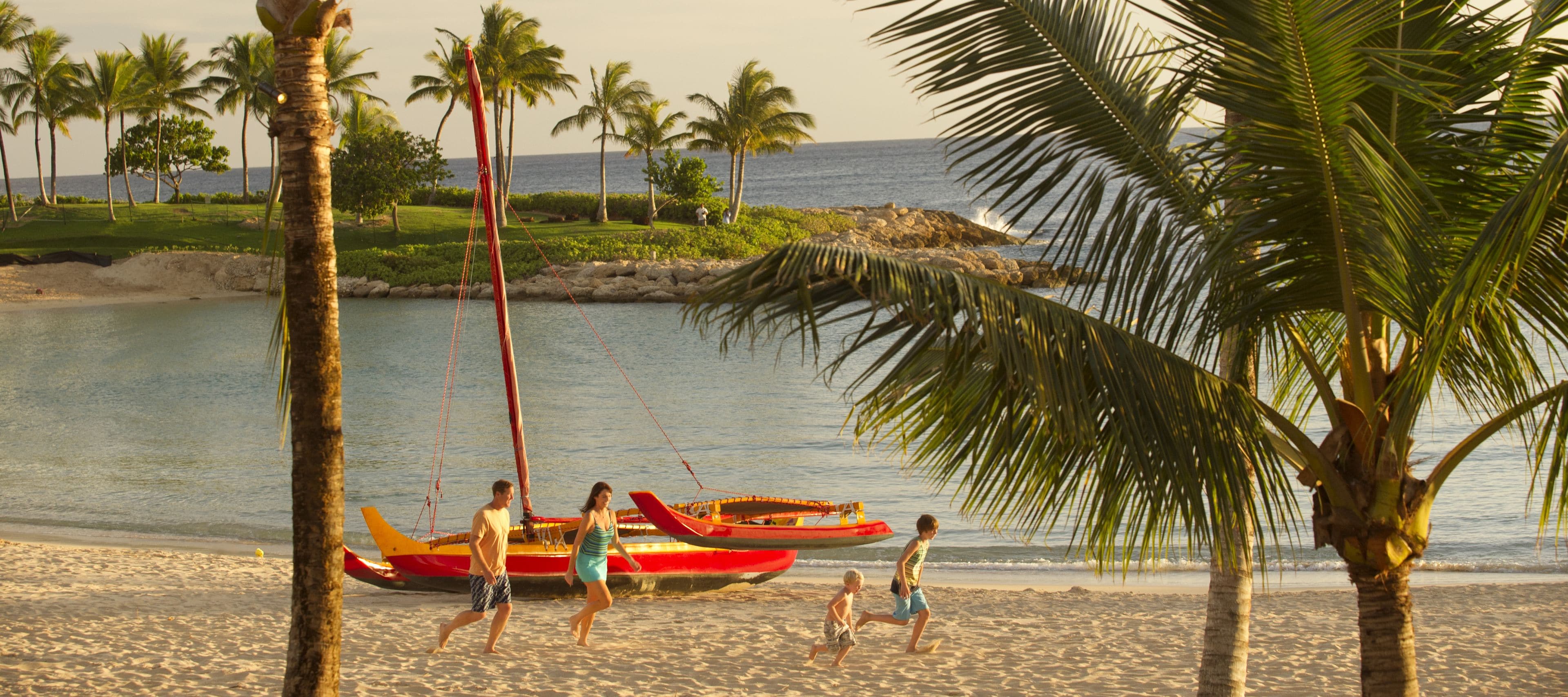 On the beach, white sand, sun-loungers, beach umbrellas