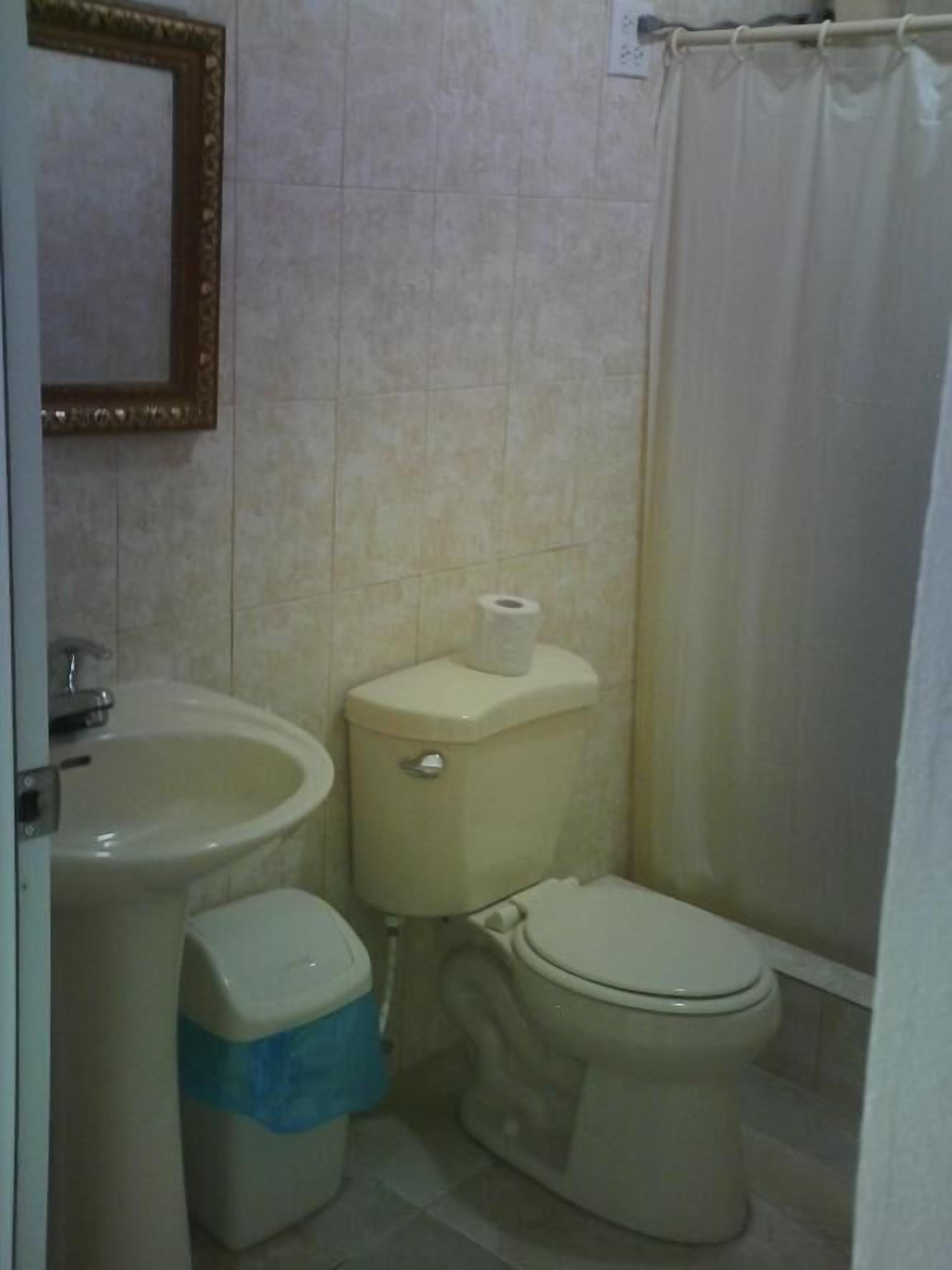 Un baño con inodoro, lavabo y bidé.