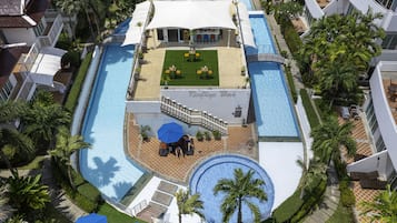 Outdoor pool, pool umbrellas