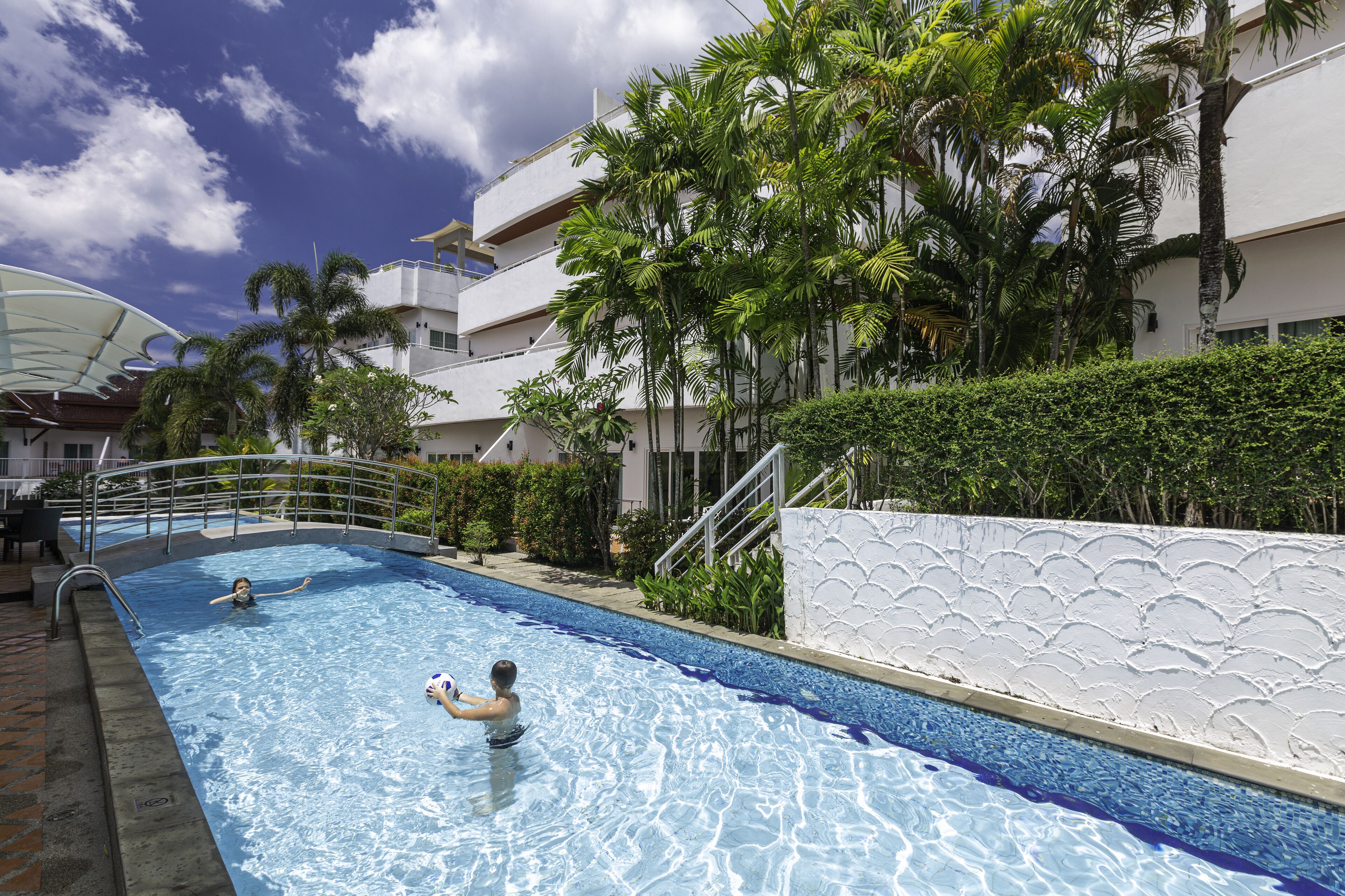 Outdoor pool, pool umbrellas