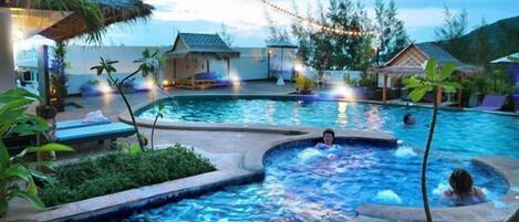 Outdoor pool, pool umbrellas