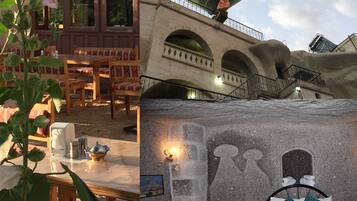 Se sirven cenas; con mesas al aire libre