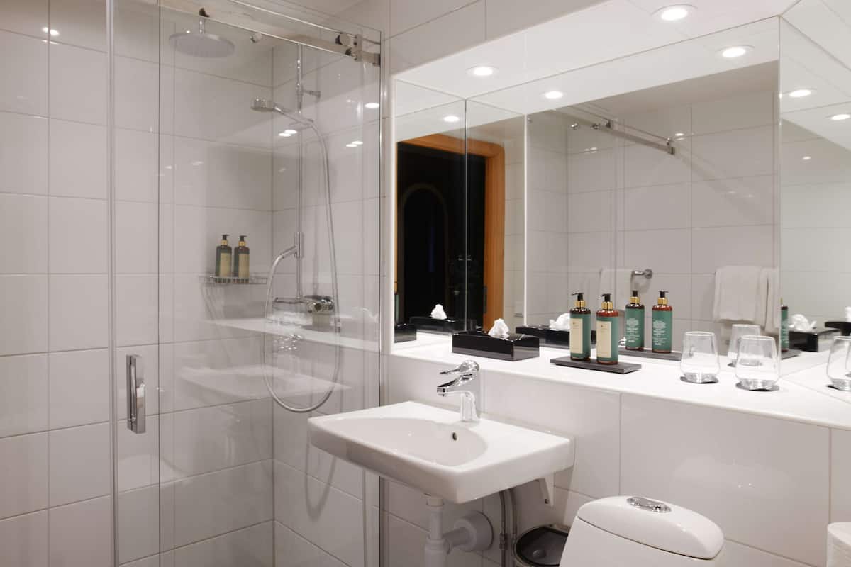 free toiletries, hair dryer, towels