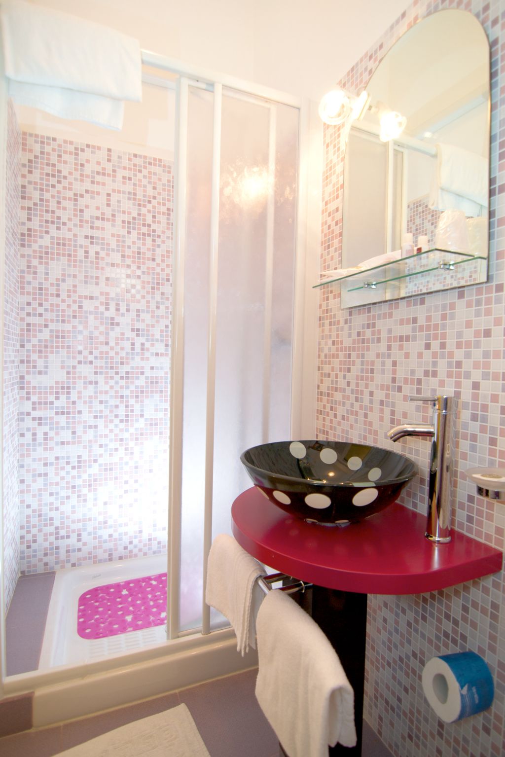 shower, rainfall showerhead, designer toiletries, hair dryer