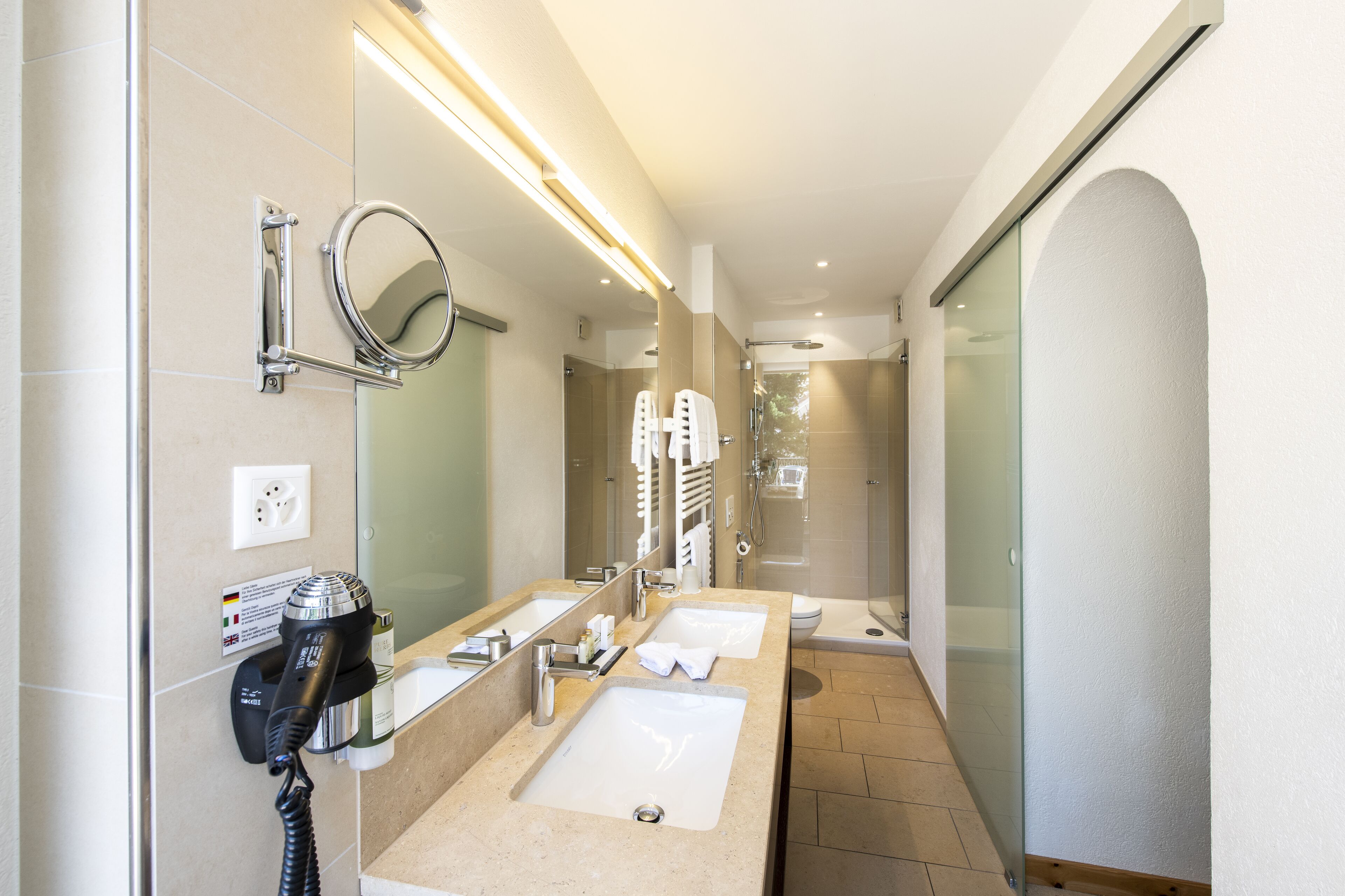 comfort double room, 1 double bed | bathroom | rainfall showerhead, designer toiletries, hair dryer, dressing gowns