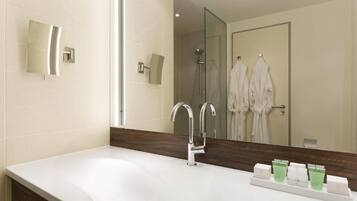 Hair dryer, slippers, towels