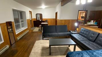 Desk, blackout drapes, soundproofing, iron/ironing board