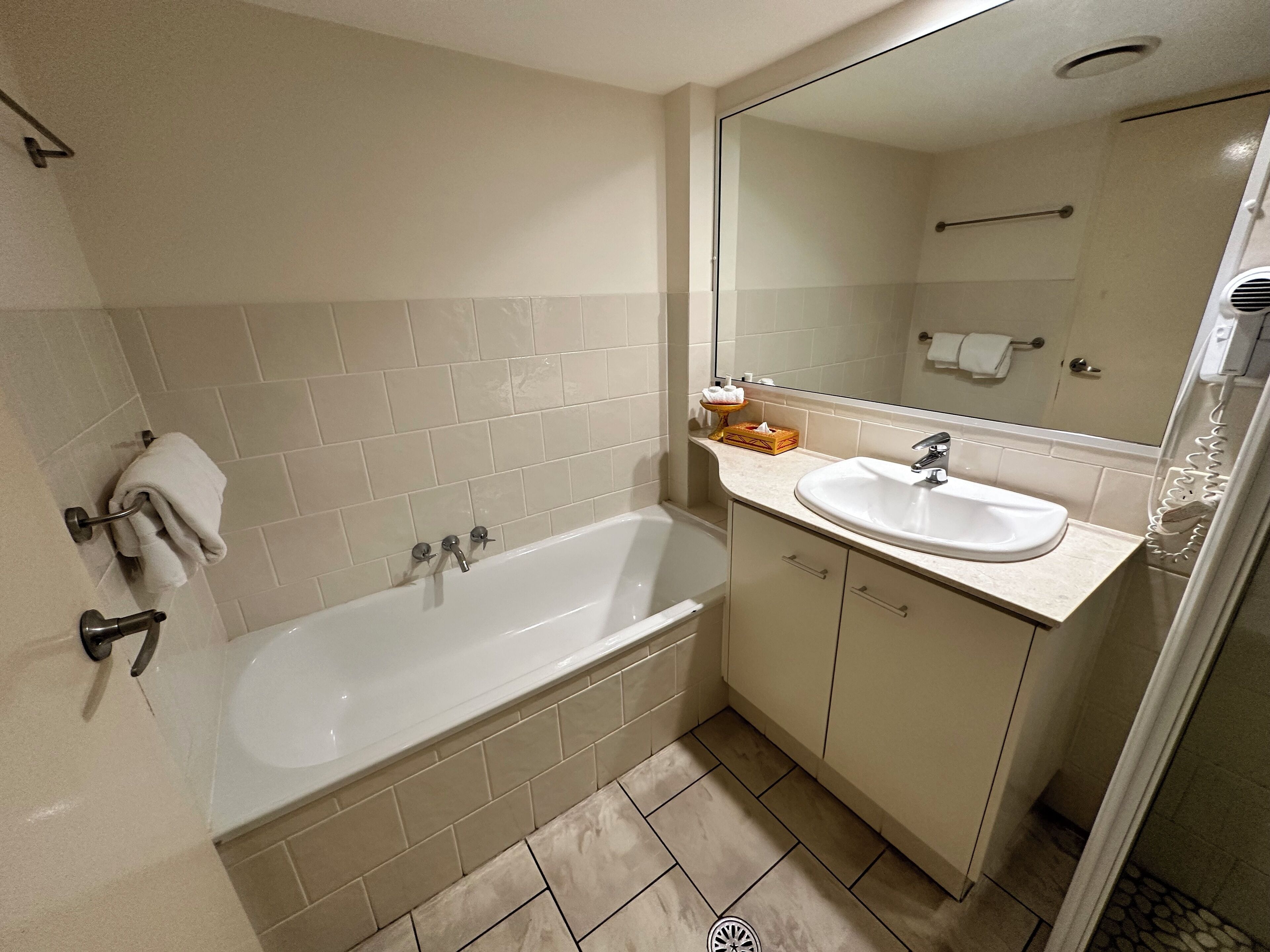 apartment, 1 bedroom, river view | bathroom | shower, free toiletries, hair dryer, towels