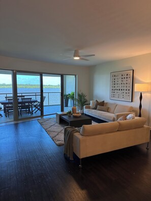 Deluxe Two Bedroom Apartment | Living area | LCD TV - Riverside Holiday Apartments Ballina (Ballina)