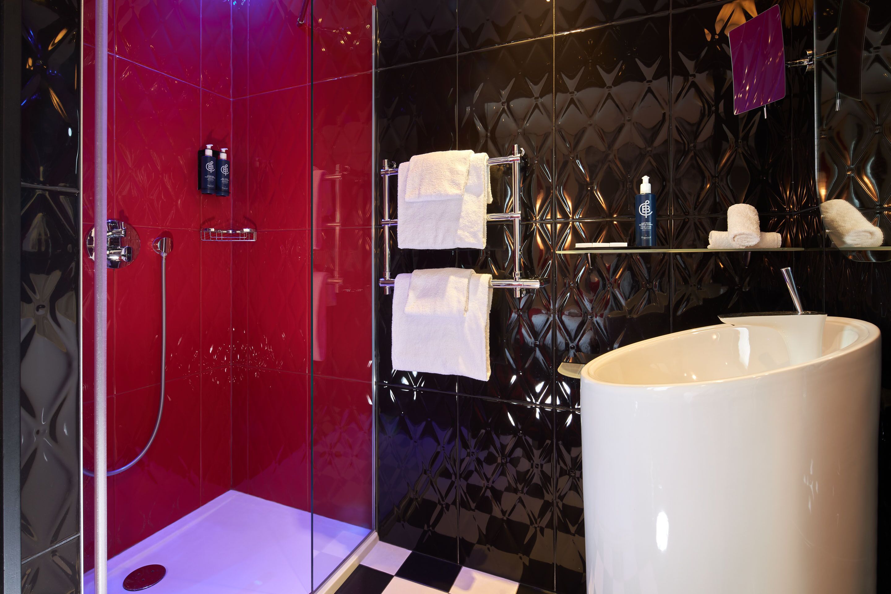 superior double room | bathroom | shower, slippers, towels