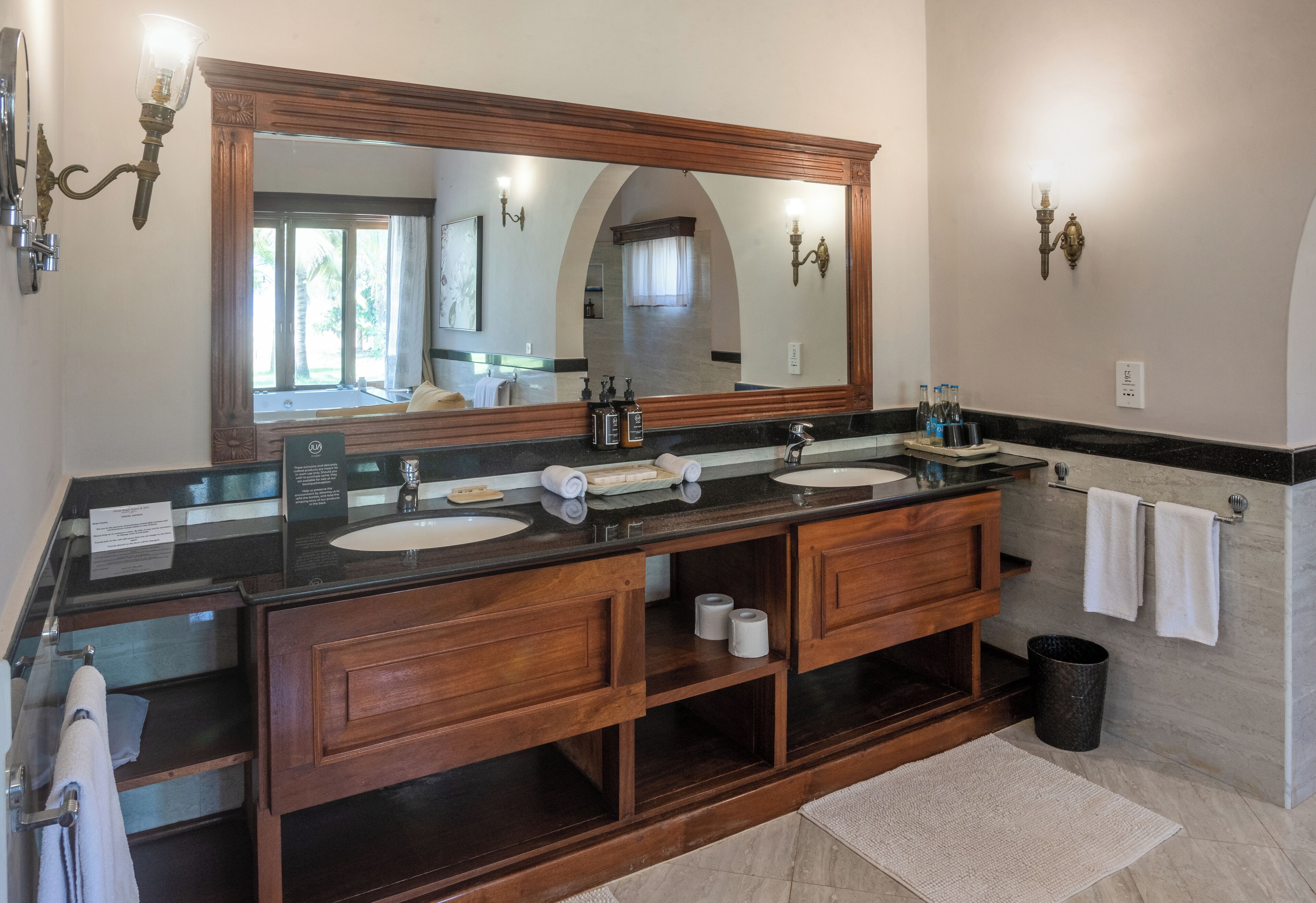 premier suite | bathroom | designer toiletries, hair dryer, bathrobes, slippers