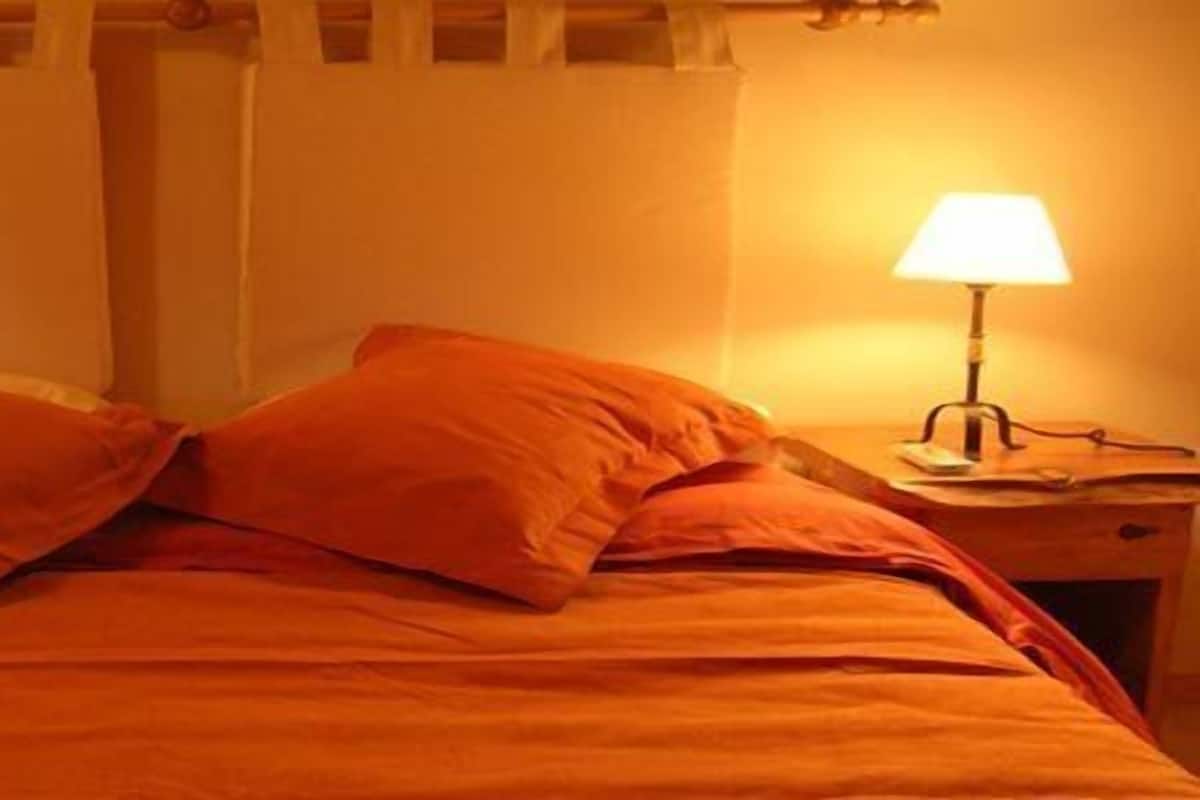 Un lit avec deux oreillers et deux lampes de chevet.