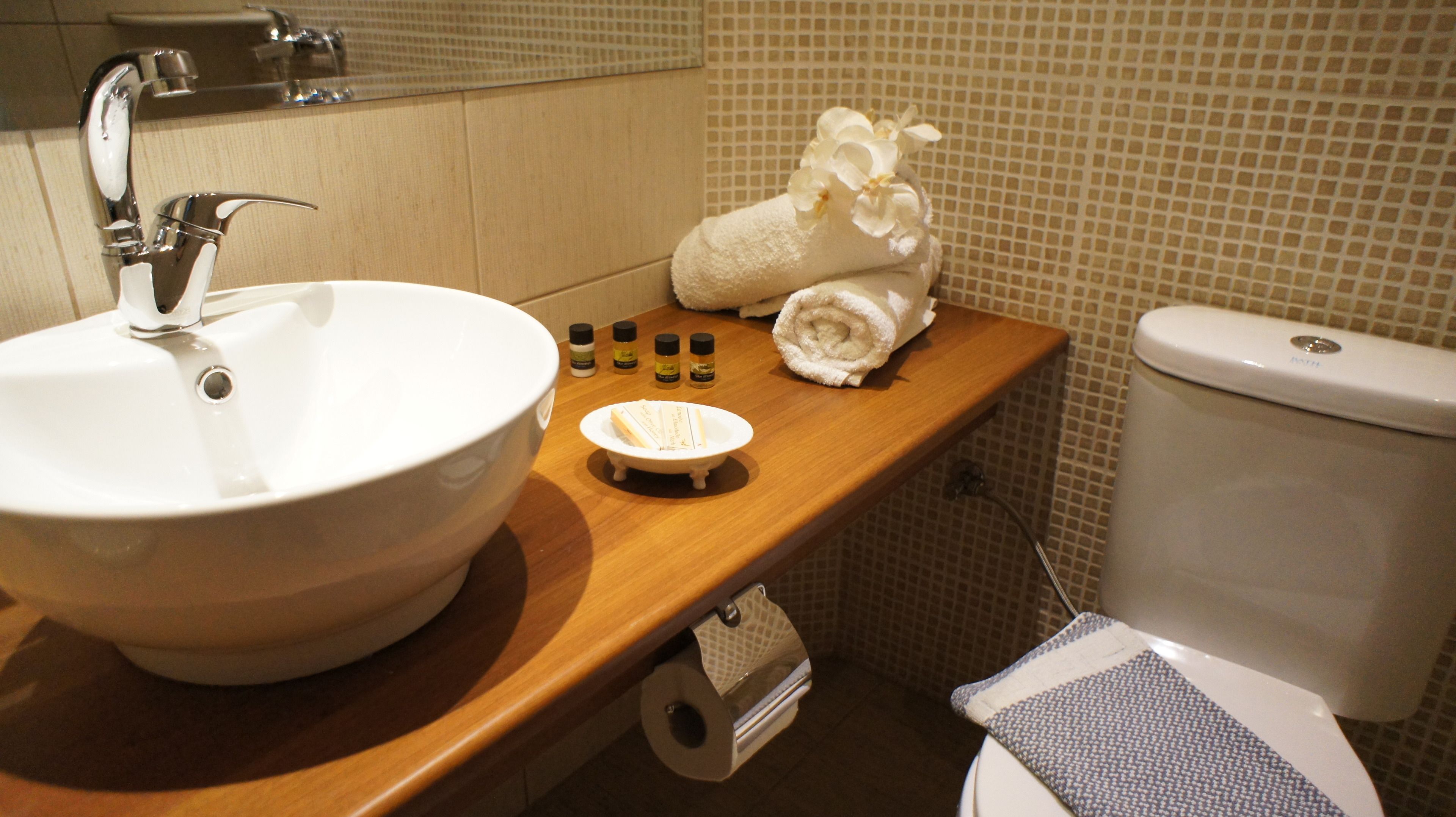 free toiletries, hair dryer, towels