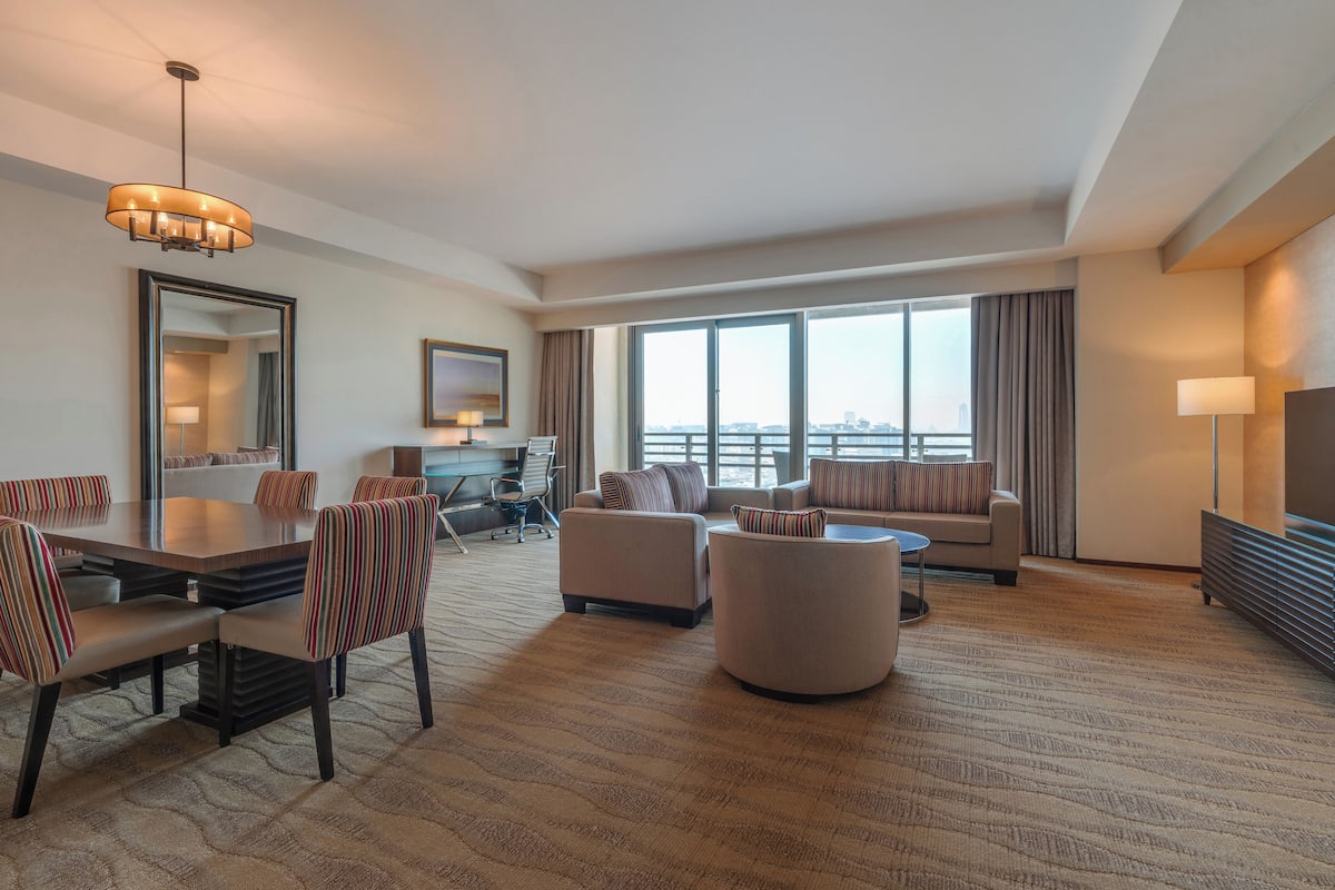 Premium Apartment, 2 Bedrooms (Burj Khalifa and Creek View) | Living area | 55-inch TV with satellite channels, ping pong, streaming services