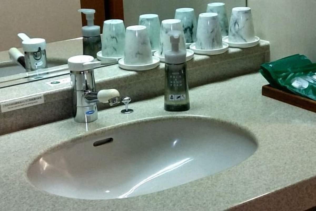 Combined shower/bathtub, free toiletries, hair dryer, slippers